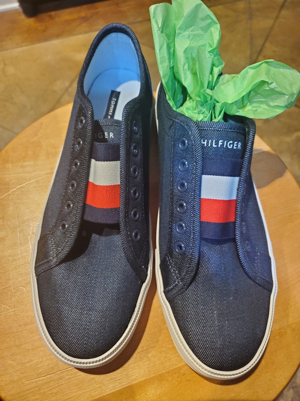 Tommy Hilfiger Women's Navy Slip-On Sneakers with Red and White Stripe